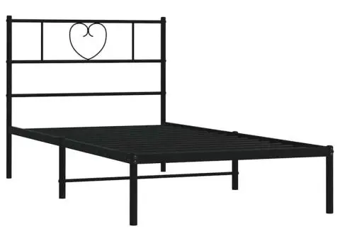 Cadru de pat metalic cu tăblie, negru, 100x190 cm - 5/5