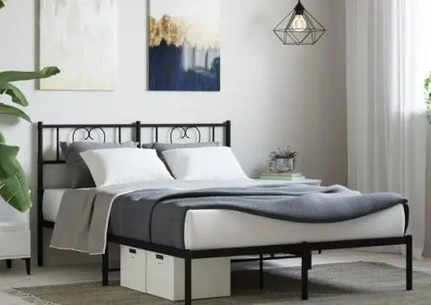 Cadru de pat metalic cu tăblie, negru, 120x190 cm - 1/5