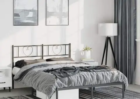 Cadru de pat metalic cu tăblie, negru, 135x190 cm - 1/4