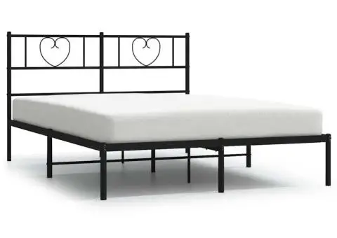 Cadru de pat metalic cu tăblie, negru, 135x190 cm - 2/4
