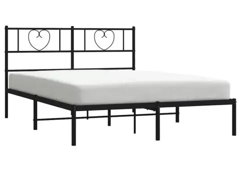 Cadru de pat metalic cu tăblie, negru, 135x190 cm - 3/4