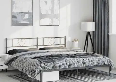 Cadru de pat metalic cu tăblie, negru, 193x203 cm - 1/5