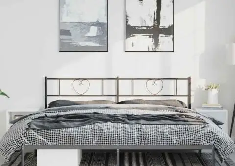 Cadru de pat metalic cu tăblie, negru, 193x203 cm - 4/5