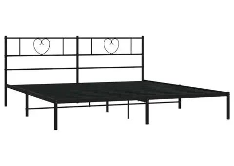 Cadru de pat metalic cu tăblie, negru, 193x203 cm - 5/5