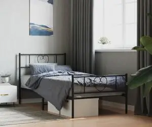 vidaXL Cadru pat metalic cu tăblii de cap/picioare, negru, 90x200 cm