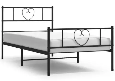 Cadru pat metalic cu tăblii de cap/picioare, negru, 90x200 cm - 2/5