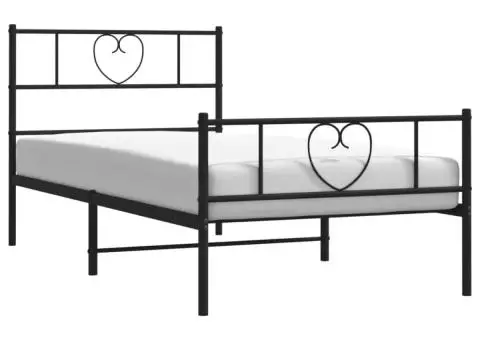 Cadru pat metalic cu tăblii de cap/picioare, negru, 90x200 cm - 3/5