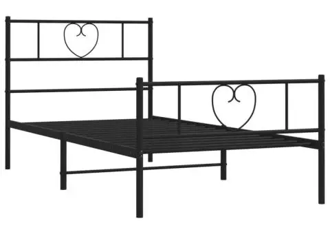 Cadru pat metalic cu tăblii de cap/picioare, negru, 90x200 cm - 4/5