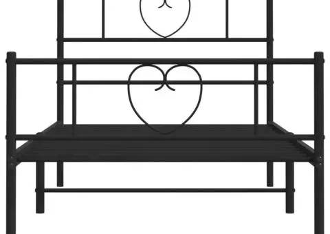 Cadru pat metalic cu tăblii de cap/picioare, negru, 90x200 cm - 5/5