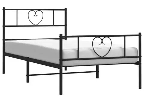 Cadru pat metalic cu tăblii de cap/picioare, negru, 100x200 cm - 3/5