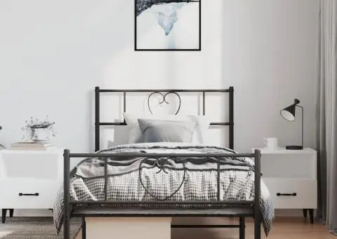 Cadru pat metalic cu tăblii de cap/picioare, negru, 100x200 cm - 4/5