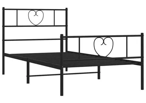 Cadru pat metalic cu tăblii de cap/picioare, negru, 100x200 cm - 5/5