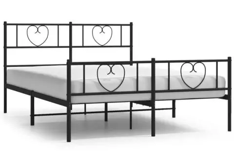 Cadru pat metalic cu tăblie de cap/picioare, negru, 140x190 cm - 2/5