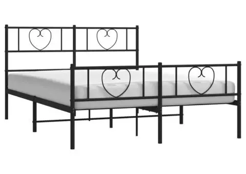 Cadru pat metalic cu tăblie de cap/picioare, negru, 140x190 cm - 3/5