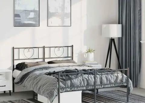 Cadru pat metalic cu tăblie de cap/picioare, negru, 150x200 cm - 1/5