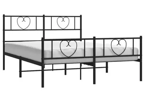 Cadru pat metalic cu tăblie de cap/picioare, negru, 150x200 cm - 3/5