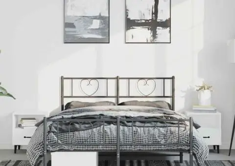 Cadru pat metalic cu tăblie de cap/picioare, negru, 150x200 cm - 4/5