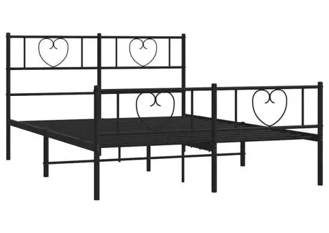 Cadru pat metalic cu tăblie de cap/picioare, negru, 150x200 cm - 5/5