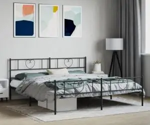 vidaXL Cadru pat metalic cu tăblii de cap/picioare, negru, 200x200 cm