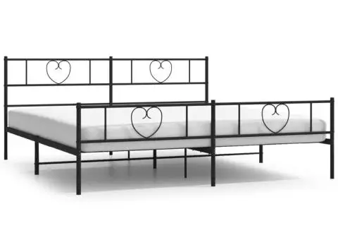 Cadru pat metalic cu tăblii de cap/picioare, negru, 200x200 cm - 2/5
