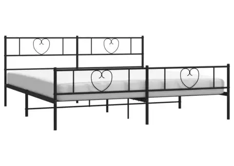 Cadru pat metalic cu tăblii de cap/picioare, negru, 200x200 cm - 3/5
