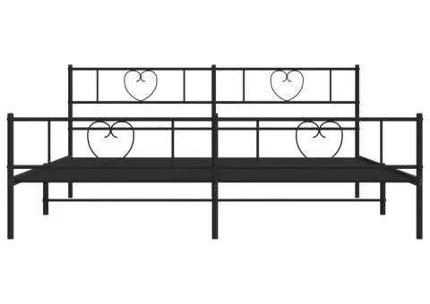 Cadru pat metalic cu tăblii de cap/picioare, negru, 200x200 cm - 5/5