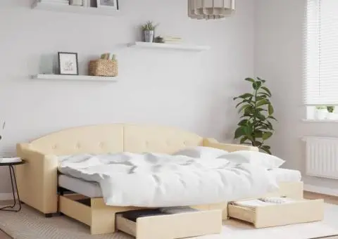 Pat de zi cu extensie și sertare, crem, 80x200 cm, textil - 1/5