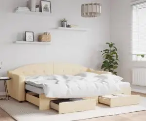 vidaXL Pat de zi cu extensie și sertare, crem, 80x200 cm, textil