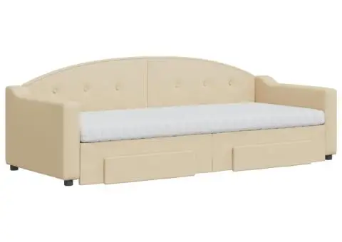 Pat de zi cu extensie și sertare, crem, 80x200 cm, textil - 3/5