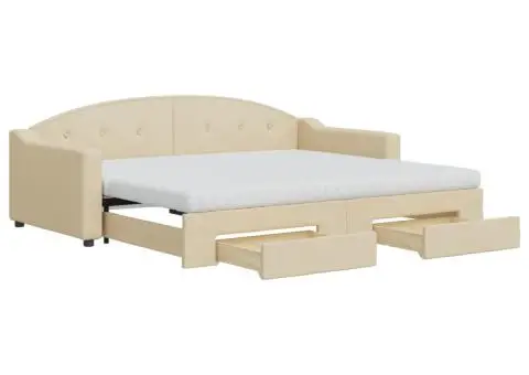 Pat de zi cu extensie și sertare, crem, 90x200 cm, textil - 2/5