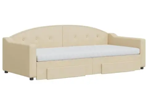 Pat de zi cu extensie și sertare, crem, 90x200 cm, textil - 3/5