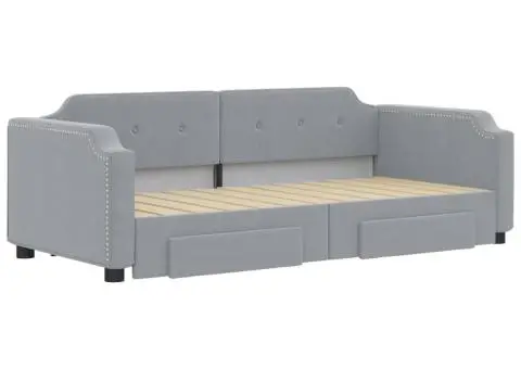 Pat de zi cu extensie și sertare, gri deschis, 90x200 cm textil - 3/5