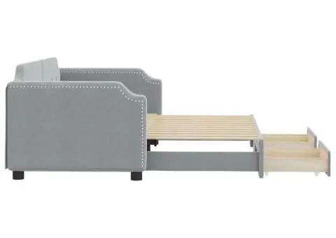 Pat de zi cu extensie și sertare, gri deschis, 90x200 cm textil - 4/5