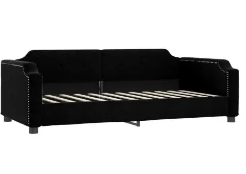 Pat de zi cu extensie și sertare, negru, 90x200 cm, textil - 5/5