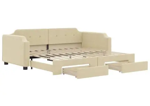 Pat de zi cu extensie și sertare, crem, 100x200 cm, textil - 2/5