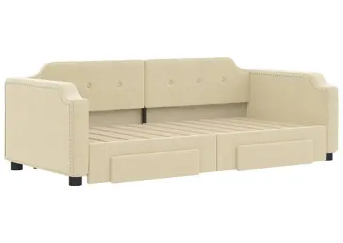 Pat de zi cu extensie și sertare, crem, 100x200 cm, textil - 3/5