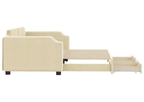 Pat de zi cu extensie și sertare, crem, 100x200 cm, textil - 4/5