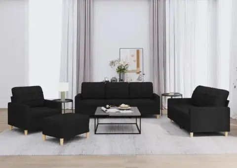 Set de canapele cu perne, 4 piese, negru, textil - 1/5