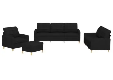 Set de canapele cu perne, 4 piese, negru, textil - 2/5