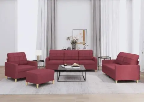 Set canapea cu perne, 4 piese, roșu vin, material textil - 1/5