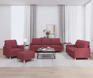 vidaXL Set canapea cu perne, 4 piese, roșu vin, material textil
