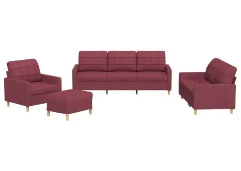 Set canapea cu perne, 4 piese, roșu vin, material textil - 2/5