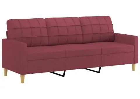 Set canapea cu perne, 4 piese, roșu vin, material textil - 5/5