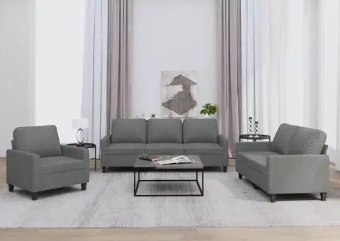 Set de canapele cu perne, 3 piese, gri închis, textil - 1/5