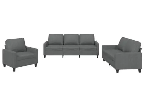 Set de canapele cu perne, 3 piese, gri închis, textil - 2/5