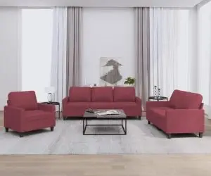 vidaXL Set canapea cu perne, 3 piese, roșu vin, material textil