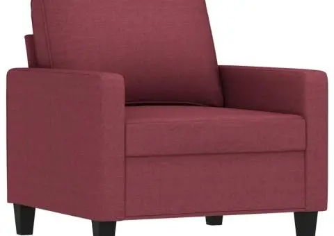 Set canapea cu perne, 3 piese, roșu vin, material textil - 3/5