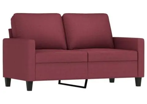 Set canapea cu perne, 3 piese, roșu vin, material textil - 4/5