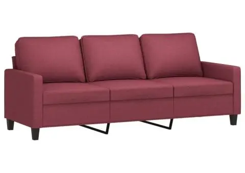 Set canapea cu perne, 3 piese, roșu vin, material textil - 5/5