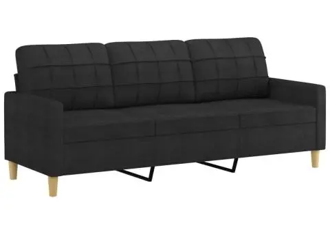 Set de canapele cu perne, 3 piese, negru, textil - 4/5